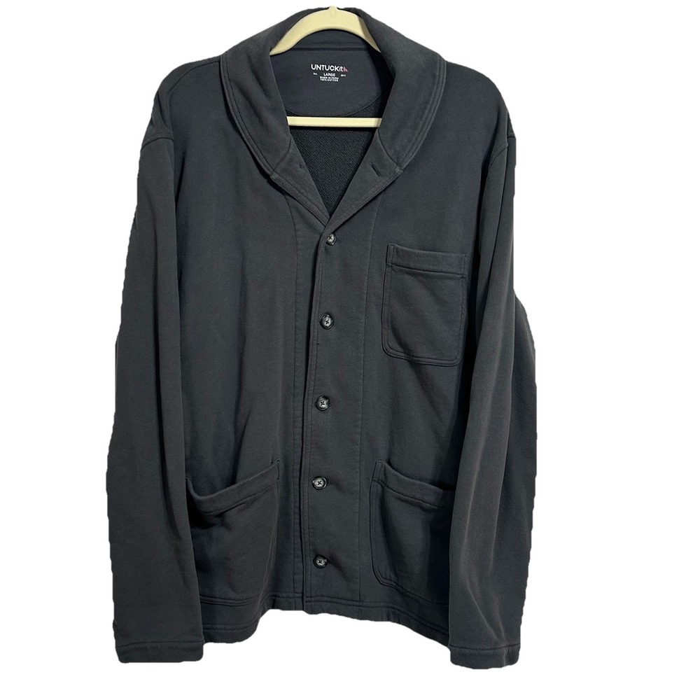 Untuckit Gray Tosin Shawl Collar Button Front Jacket Cardigan Sweater Size Large